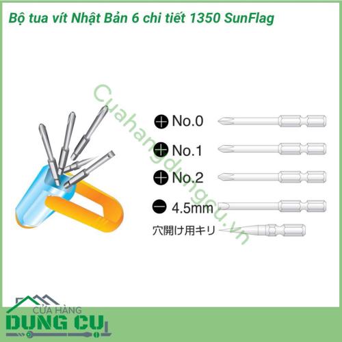 Bộ tua vít Nhật Bản 6 chi tiết 1350 SUNFLAG được thiết kế cho sự thỏa mái và tiện lợi. Đầu vít cũng như cán được sản xuất bằng vật liệu và công nghệ tiến tiến Nhật Bản, được sản xuất tại Nhật Bản. 