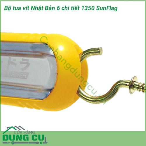 Bộ tua vít Nhật Bản 6 chi tiết 1350 SUNFLAG được thiết kế cho sự thỏa mái và tiện lợi. Đầu vít cũng như cán được sản xuất bằng vật liệu và công nghệ tiến tiến Nhật Bản, được sản xuất tại Nhật Bản. 