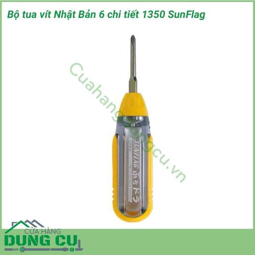 Bộ tua vít Nhật Bản 6 chi tiết 1350 SUNFLAG được thiết kế cho sự thỏa mái và tiện lợi. Đầu vít cũng như cán được sản xuất bằng vật liệu và công nghệ tiến tiến Nhật Bản, được sản xuất tại Nhật Bản. 