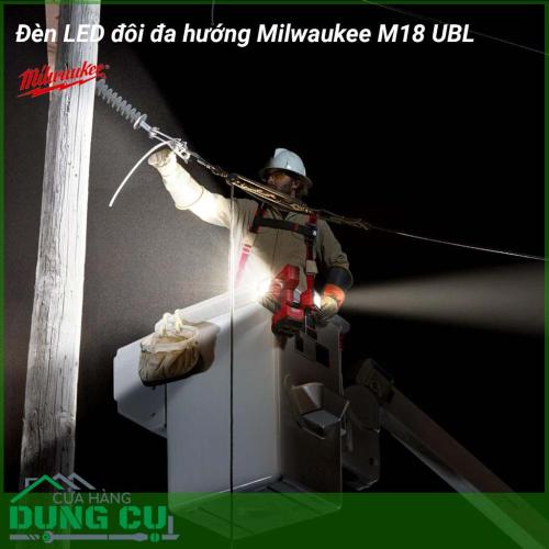 Đèn led đôi đa hướng Milwaukee M18 UBL-0 với thiết kế đa chức năng như vậy giúp người dùng có thể sử dụng quay chiếu sáng nhiều hướng khác nhau. Đèn sử dụng cơ chế chiếu sáng đa điểm giúp mang lại những nguồn ánh sáng tự nhiên cho người lao động