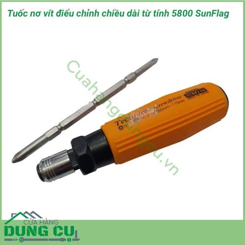 Tuốc nơ vít điều chỉnh chiều dài từ tính 5800 SUNFLAG sử dụng để vặn ốc vít bake (4 cạnh). Tuốc nơ vít được ứng dụng rộng trong ngành điện - điện tử- viễn thông, nội thất, xây dựng, bảo dưỡng lắp ráp thiết bị công nghiệp...