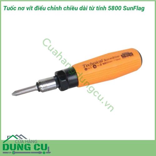 Tuốc nơ vít điều chỉnh chiều dài từ tính 5800 SUNFLAG sử dụng để vặn ốc vít bake (4 cạnh). Tuốc nơ vít được ứng dụng rộng trong ngành điện - điện tử- viễn thông, nội thất, xây dựng, bảo dưỡng lắp ráp thiết bị công nghiệp...