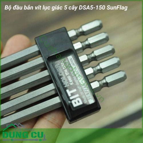 Bộ đầu bắn vít lục giác 5 cây SUNFLAG DSA5-150 sử dụng để bắt bu lông lục giác chìm, vít lục giác chìm, ốc lục giác chìm. Ứng dụng trong ngành xây dựng, ngành nội thất, bảo dưỡng máy móc, thiết bị...