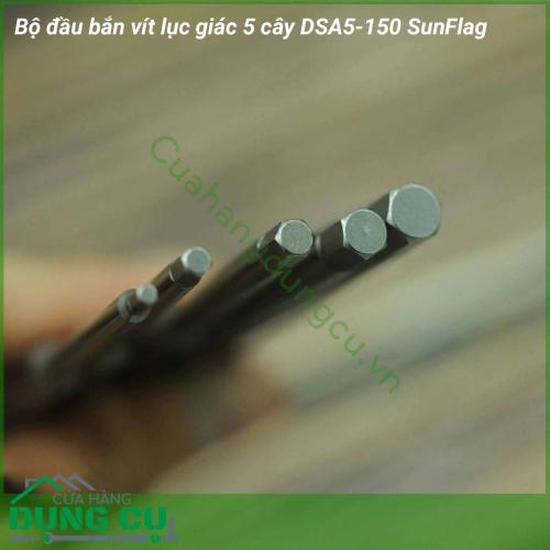 Bộ đầu bắn vít lục giác 5 cây SUNFLAG DSA5-150 sử dụng để bắt bu lông lục giác chìm, vít lục giác chìm, ốc lục giác chìm. Ứng dụng trong ngành xây dựng, ngành nội thất, bảo dưỡng máy móc, thiết bị...