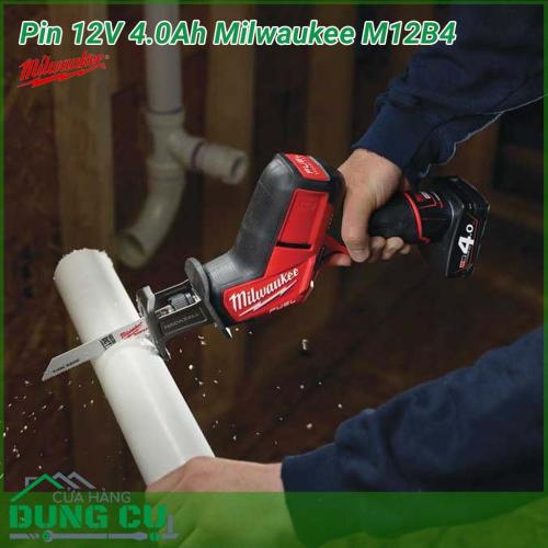 Pin 12V 4.0Ah Milwaukee M12B4 phụ kiện chất lượng cho hiệu suất làm việc cao trong thực tế, được áp dụng những công nghệ tiên tiến hiện đại cho thời gian sử dụng lâu dài và hiệu năng vượt trội trong mọi nhu cầu ứng dụng.