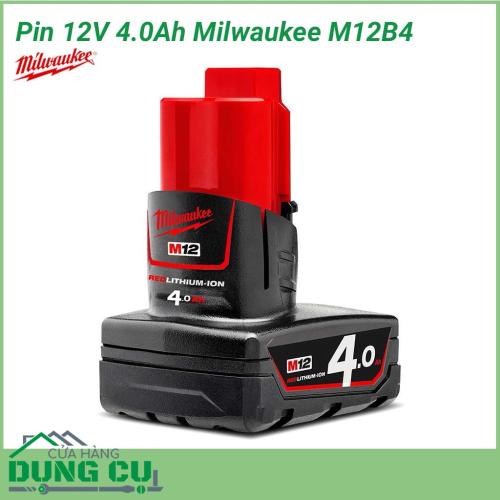 Pin 12V 4.0Ah Milwaukee M12B4 phụ kiện chất lượng cho hiệu suất làm việc cao trong thực tế, được áp dụng những công nghệ tiên tiến hiện đại cho thời gian sử dụng lâu dài và hiệu năng vượt trội trong mọi nhu cầu ứng dụng.