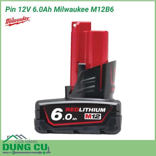 Pin 12V 6.0Ah Milwaukee M12B6 phụ kiện chất lượng cho hiệu suất làm việc cao trong thực tế, được áp dụng những công nghệ tiên tiến hiện đại cho thời gian sử dụng lâu dài và hiệu năng vượt trội trong mọi nhu cầu ứng dụng.