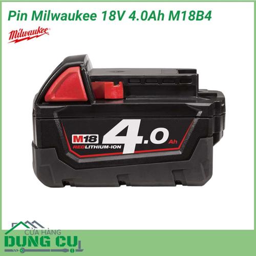 Pin Milwaukee 18V 4.0Ah M18B4 mang lại nhiều công việc hơn trong suốt cả ngày và trong suốt thời gian sử dụng pin của bạn. Cung cấp thời gian chạy nhiều hơn tới 40%, năng lượng nhiều hơn 20% và sạc lại nhiều hơn 50% so với pin lithium-Ion thông thường.