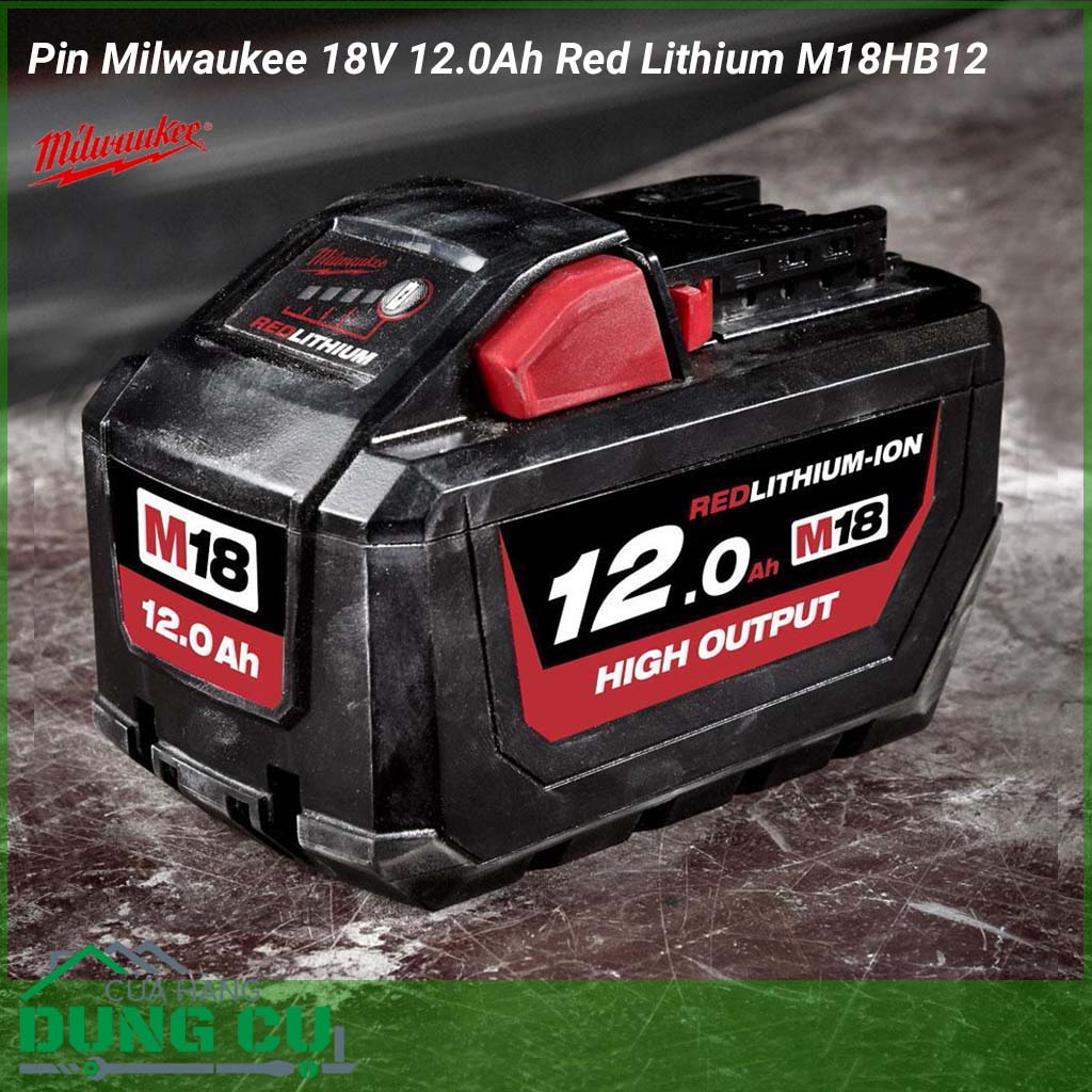 Pin 18V Milwaukee 12.0Ah Red Lithium M18HB12 nổi bật với công nghệ REDLITHIUM-ION ™ mang lại hiệu suất tốt nhất trong bất kỳ điều kiện thi công dù là khắc nghiệt nhất, kể cả phải sử dụng ở nhiệt độ cao hoặc thấp tới -20 ° C