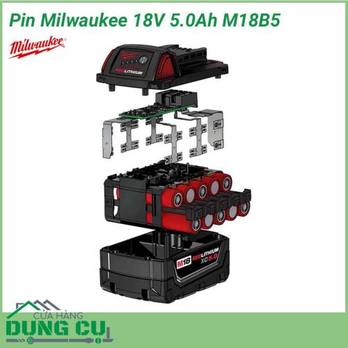 Pin Milwaukee 18V 5.0Ah M18B5 mang lại nhiều công việc hơn trong suốt cả ngày và trong suốt thời gian sử dụng pin của bạn.