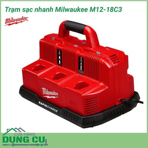 Trạm sạc nhanh Milwaukee M12-18C3 giải pháp sạc nhanh nhất để bổ sung năng lượng cho các dòng pin 12 và 18V. Thiết kế thông minh cho phép thực hiện đồng thời tối đa 3 bộ pin M18 và 3 bộ M12 thông qua 6 cổng khác nhau. Đem lại hiểu quả làm việc cao