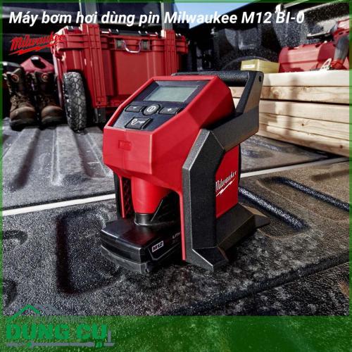 Máy bơm hơi dùng pin Milwaukee M12 BI-0 thiết kế hiện đại cho tính linh hoạt cao cho phép mang theo dễ dàng ở bất cứ đâu, động cơ hiệu quả cao cung cấp một áp suất mạnh mẽ giúp bơm lốp trong thời gian ngắn.