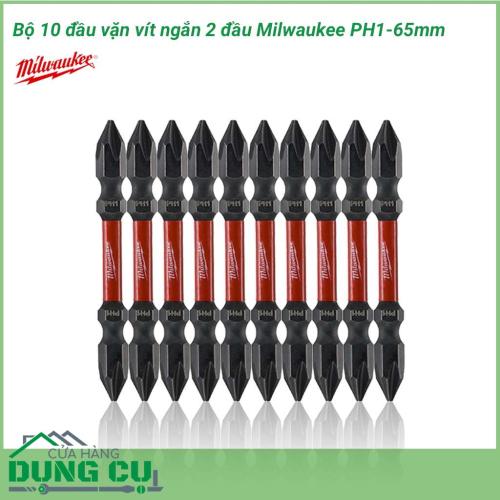 Bộ 10 đầu vặn vít ngắn 2 đầu Milwaukee PH1-65mm có tính năng Wear Guard Tip giúp bảo vệ và kéo dài tuổi thọ cho đầu vặn vít. Chất liệu thép công nghiệp S2 cao cấp cho độ bền sản phẩm gấp 30 lần mũi vít thông thường.