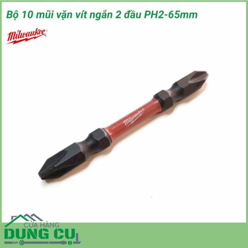 Bộ 10 mũi vặn vít ngắn 2 đầu Milwaukee PH2-65mm được làm bằng chất liệu hợp kim thép cứng cáp, không hoen gỉ hay cong vênh, mài mòn trong quá trình làm việc, cho độ bền sử dụng lâu dài theo thời gian. 