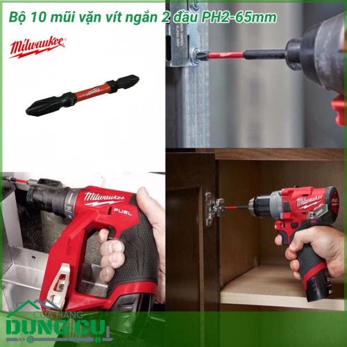 Bộ 10 mũi vặn vít ngắn 2 đầu Milwaukee PH2-65mm được làm bằng chất liệu hợp kim thép cứng cáp, không hoen gỉ hay cong vênh, mài mòn trong quá trình làm việc, cho độ bền sử dụng lâu dài theo thời gian. 