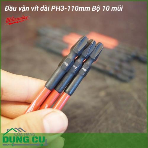 Đầu bắt vít dài 110mm PH3 Milwaukee Bộ 10 được làm bằng chất liệu hợp kim thép cứng cáp, không hoen gỉ hay cong vênh, mài mòn trong quá trình làm việc, cho độ bền sử dụng lâu dài theo thời gian.