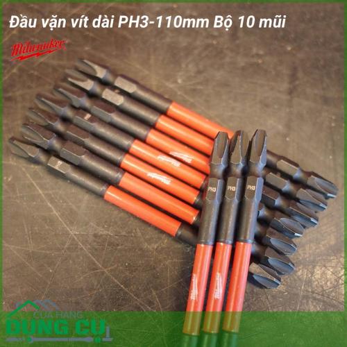 Đầu bắt vít dài 110mm PH3 Milwaukee Bộ 10 được làm bằng chất liệu hợp kim thép cứng cáp, không hoen gỉ hay cong vênh, mài mòn trong quá trình làm việc, cho độ bền sử dụng lâu dài theo thời gian.