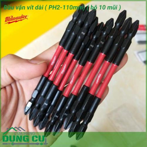 Đầu vặn vít dài Milwaukee PH2-110mm Bộ 10 mũi được làm bằng chất liệu hợp kim thép cứng cáp, không hoen gỉ hay cong vênh, mài mòn trong quá trình làm việc, cho độ bền sử dụng lâu dài theo thời gian