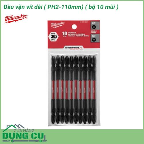 Đầu vặn vít dài Milwaukee PH2-110mm Bộ 10 mũi được làm bằng chất liệu hợp kim thép cứng cáp, không hoen gỉ hay cong vênh, mài mòn trong quá trình làm việc, cho độ bền sử dụng lâu dài theo thời gian