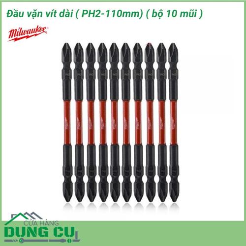 Đầu vặn vít dài Milwaukee PH2-110mm Bộ 10 mũi được làm bằng chất liệu hợp kim thép cứng cáp, không hoen gỉ hay cong vênh, mài mòn trong quá trình làm việc, cho độ bền sử dụng lâu dài theo thời gian