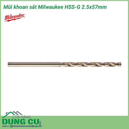 Mũi khoan sắt Milwaukee HSS-G 2.5x57mm được làm bằng chất liệu hợp kim thép cứng cáp, không hoen gỉ hay cong vênh, mài mòn trong quá trình làm việc, cho độ bền sử dụng lâu dài theo thời gian.