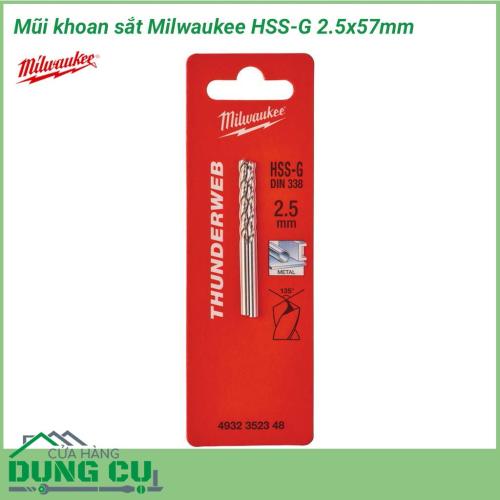 Mũi khoan sắt Milwaukee HSS-G 2.5x57mm được làm bằng chất liệu hợp kim thép cứng cáp, không hoen gỉ hay cong vênh, mài mòn trong quá trình làm việc, cho độ bền sử dụng lâu dài theo thời gian.