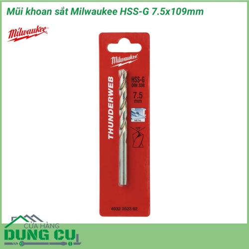 Mũi khoan sắt Milwaukee HSS-G 7.5x109mm được làm bằng chất liệu hợp kim thép cứng cáp, không hoen gỉ hay cong vênh, mài mòn trong quá trình làm việc, cho độ bền sử dụng lâu dài theo thời gian