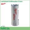 Lưỡi khoét lỗ chuyên dụng Milwaukee 21mm được làm bằng chất liệu hợp kim thép cứng cáp, không hoen gỉ hay cong vênh, mài mòn trong quá trình làm việc, cho độ bền sử dụng lâu dài theo thời gian. 