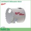 Lưỡi khoét lỗ Milwaukee 40mm được làm bằng chất liệu hợp kim thép cứng cáp, không hoen gỉ hay cong vênh, mài mòn trong quá trình làm việc, cho độ bền sử dụng lâu dài theo thời gian