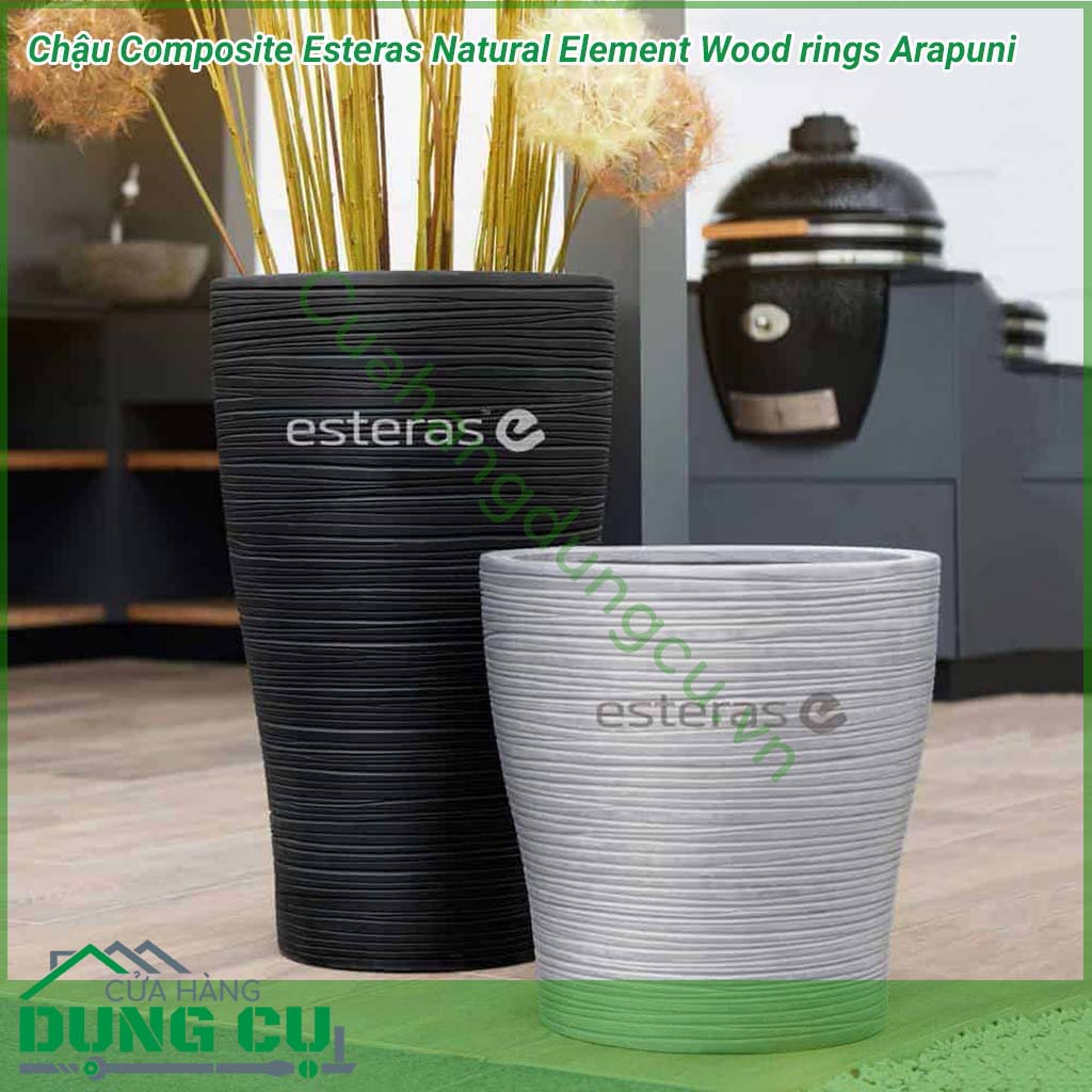 Chậu Composite Esteras Natural Element Wood rings Arapuni được lấy ý tưởng từ các từ thiên nhiên được thiết kế mộc mạc kết hợp màu sắc trang nhã nhẹ nhàng đem lại sự sang trọng và tinh tế cho không gian nhà bạn.
