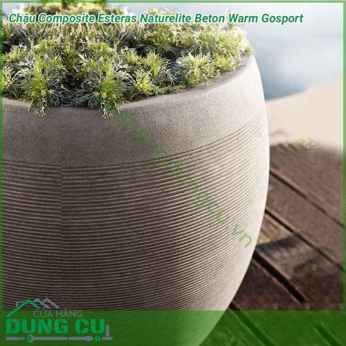 Chậu Composite Esteras Naturelite Beton Warm Gosport với ý tưởng bắt nguồn thiên nhiên, chậu nhựa composite Esteras mang thiết kế mộc mạc kết hợp màu sắc nhẹ nhàng, trang nhã đem lại sự sang trọng và tinh tế cho không gian nhà bạn