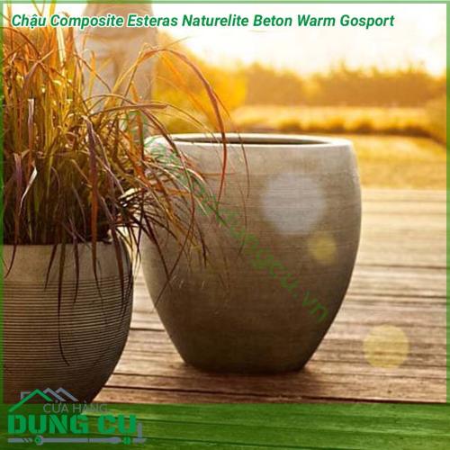 Chậu Composite Esteras Naturelite Beton Warm Gosport với ý tưởng bắt nguồn thiên nhiên, chậu nhựa composite Esteras mang thiết kế mộc mạc kết hợp màu sắc nhẹ nhàng, trang nhã đem lại sự sang trọng và tinh tế cho không gian nhà bạn