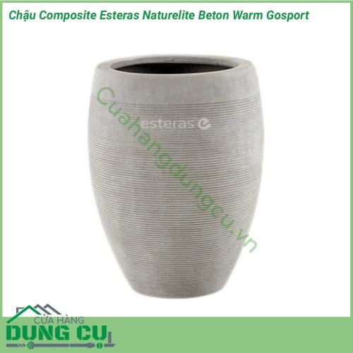 Chậu Composite Esteras Naturelite Beton Warm Gosport với ý tưởng bắt nguồn thiên nhiên, chậu nhựa composite Esteras mang thiết kế mộc mạc kết hợp màu sắc nhẹ nhàng, trang nhã đem lại sự sang trọng và tinh tế cho không gian nhà bạn