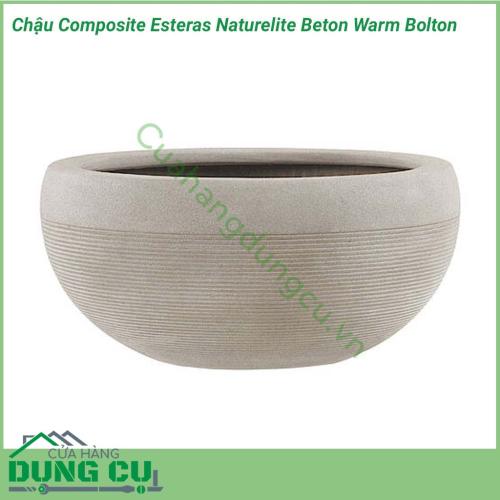 Chậu cây Composite Esteras Naturelite Beton Warm Bolton được gia công  bởi những bàn tay của các nghệ nhân, làm cho đường nét của chậu sắc nét đến từng chi tiết. Dòng chậu cây nổi bật bởi cấu trúc tự nhiên, bề mặt đa dạng, màu sắc phong phú.