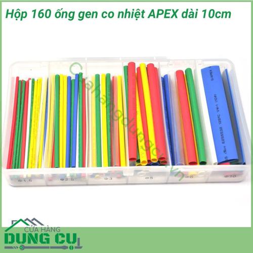 Gen co nhiệt hộp 160 ống dài 10cm được sử dụng chủ yếu trong việc bảo vệ, che chắn các mối hàn nối dây, các đầu dây cần bịt kín, đầu nối dây với các chân cắm, bảo vệ các chi tiết kim loại hở chống rỉ sét, ăn mòn…