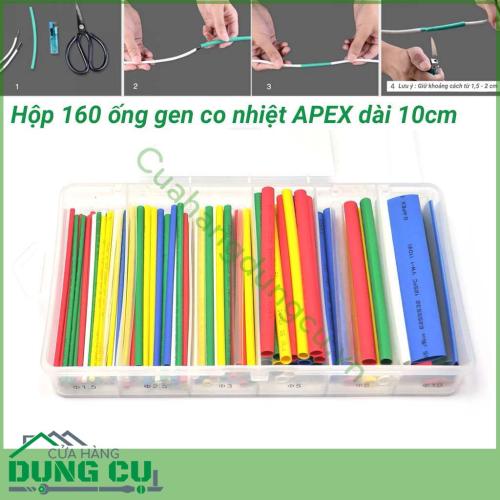 Gen co nhiệt hộp 160 ống dài 10cm được sử dụng chủ yếu trong việc bảo vệ, che chắn các mối hàn nối dây, các đầu dây cần bịt kín, đầu nối dây với các chân cắm, bảo vệ các chi tiết kim loại hở chống rỉ sét, ăn mòn…