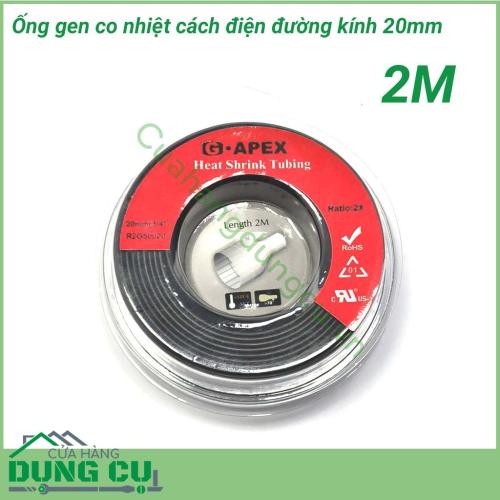 Dây co nhiệt dài 2m đường kính 20mm loại gen khi có nhiệt độ cao sẽ co lại, có tác dụng cách điện, bảo vệ mạch, dây dẫn điện và các mối hàn…có khả năng chống cháy rất tốt, bảo vệ môi trường, máy móc khỏi nguy cơ cháy nổ.