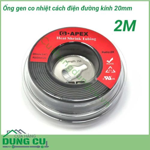 Dây co nhiệt dài 2m đường kính 20mm loại gen khi có nhiệt độ cao sẽ co lại, có tác dụng cách điện, bảo vệ mạch, dây dẫn điện và các mối hàn…có khả năng chống cháy rất tốt, bảo vệ môi trường, máy móc khỏi nguy cơ cháy nổ.