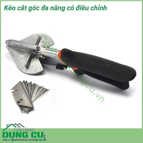 Kéo cắt góc điều chỉnh thiết kế dạng bàn cắt nhỏ chuyên dành cho các thợ sửa chữa nhà cửa, thợ điện chuyên dùng. Cho phép cắt ghép với các góc cắt từ 45° đến 135°. Cắt góc siêu nhanh - siêu chính xác, miếng điều chỉnh góc linh hoạt, vạch số rõ nét