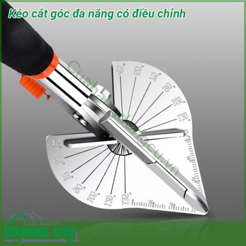 Kéo cắt góc điều chỉnh thiết kế dạng bàn cắt nhỏ chuyên dành cho các thợ sửa chữa nhà cửa, thợ điện chuyên dùng. Cho phép cắt ghép với các góc cắt từ 45° đến 135°. Cắt góc siêu nhanh - siêu chính xác, miếng điều chỉnh góc linh hoạt, vạch số rõ nét