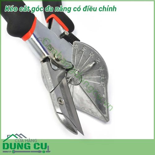 Kéo cắt góc điều chỉnh thiết kế dạng bàn cắt nhỏ chuyên dành cho các thợ sửa chữa nhà cửa, thợ điện chuyên dùng. Cho phép cắt ghép với các góc cắt từ 45° đến 135°. Cắt góc siêu nhanh - siêu chính xác, miếng điều chỉnh góc linh hoạt, vạch số rõ nét