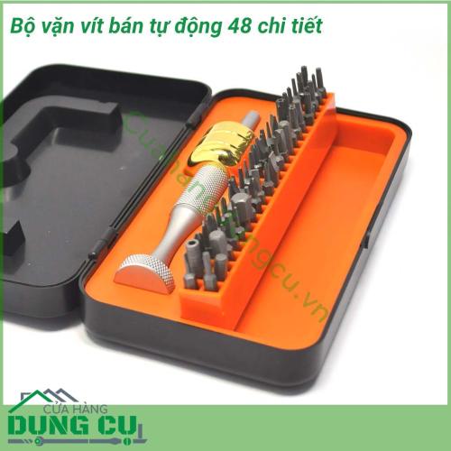 Bộ vặn vít bán tự động 48 chi tiết cao cấp làm từ thép không gỉ rắn chắc, bền bỉ với thời gian. Đa dạng với nhiều loại mũi vặn đáp ứng mọi nhu cầu sử dụng.