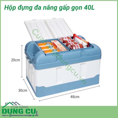 Hộp đựng đa năng gấp gọn 40L sẽ giúp bạn dọn dẹp ngôi nhà hay ô tô trở nên ngăn nắp gọn gàng. Hộp đựng đa năng gấp gọn 40L dùng đựng đồ cốp sau ô tô, đi siêu thị, đi picnic…rất tiện dụng.