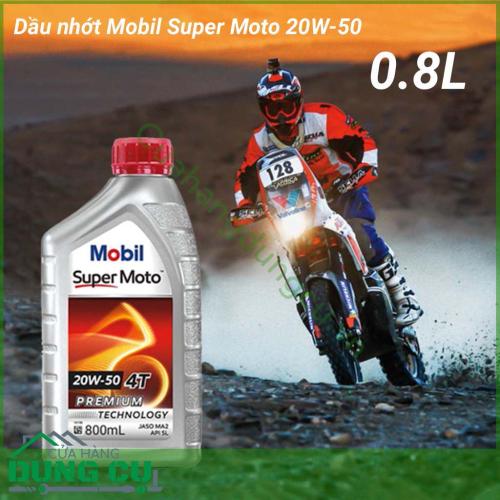 Dầu nhớt Mobil Super Moto 20W-50 0.8L Bôi trơn động cơ, hỗ trợ vận hành êm ái, chống mài mòn động cơ và các chi tiết máy. Hàng Nhập Khẩu Singapore chính hãng