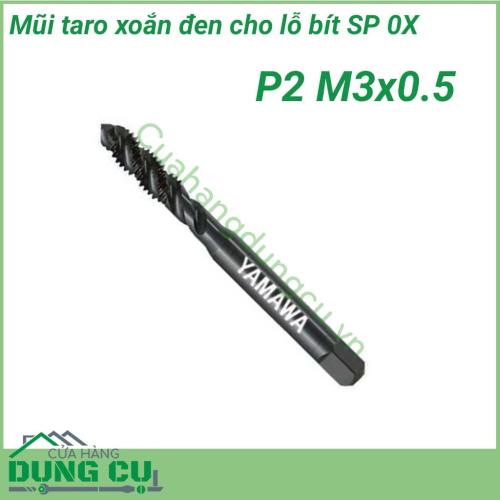 Mũi taro máy xoắn đen cho lỗ bít SP OX P2 M3x0.5 là dụng cụ tạo ren, nó là phương pháp tạo ren phổ biến nhất, nó dùng để tạo ren lỗ trong hoặc tạo ren ngoài gọi là mũi taro ren ngoài hoặc bàn ren. 