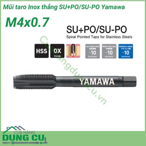 Mũi taro inox thẳng YAMAWA SU-PO P2 M4x0.7 là loại không có đầu nhọn với các đường rãnh được làm theo dạng thẳng giúp cho việc cắt ren hoàn hảo trên vật liệu dễ dàng hơn. 