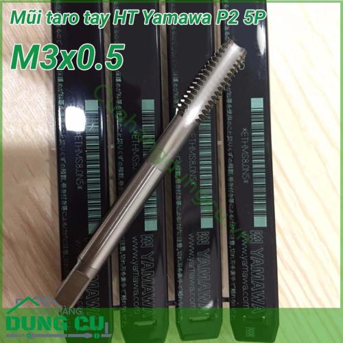 Mũi taro tay YAMAWA HT P2 M3x0.5 5P sử dụng cho việc taro lỗ thông. Mũi taro tay YAMAWA có được thiết kế tối ưu về thông số hình học giúp cắt nhẹ hơn, ngọt hơn cùng với việc sử dụng vật liệu là HSS cứng và mềm vừa phải. 