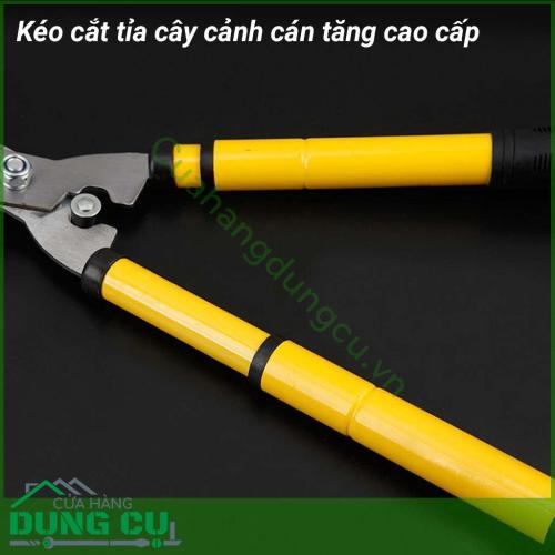 Kéo cắt tỉa cây cán tăng cao cấp dùng để cắt hàng rào, cắt cỏ, cắt hoa, cắt cành nhỏ,... Kéo được làm bằng thép mangan chất lượng cao, độ chính xác cao. Lưỡi kéo sắc bén, vết cắt ngọt