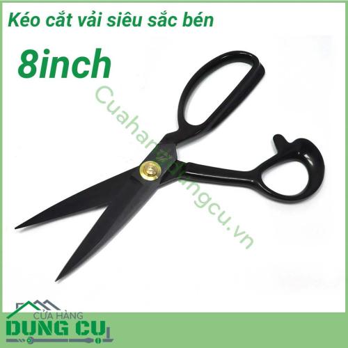 Kéo cắt vải siêu sắc bén 8 inch. Lưỡi sắc bén cắt không bị tưa vải, co rút. Lưỡi kéo thẳng và dài. Sử dụng trong thời gian dài không bị đau mỏi tay