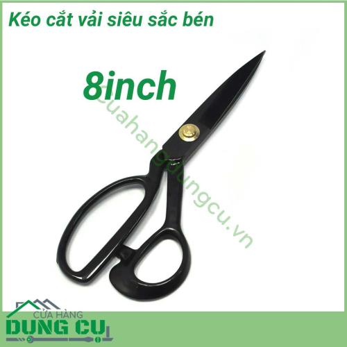 Kéo cắt vải siêu sắc bén 8 inch. Lưỡi sắc bén cắt không bị tưa vải, co rút. Lưỡi kéo thẳng và dài. Sử dụng trong thời gian dài không bị đau mỏi tay